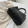 1PC black minimalist large capacity soft leather tote bag casual versatile shoulder bag 3