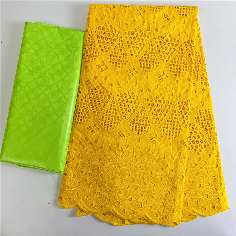 

2.5Yard Swiss Fabric +2.5 Bazin Riche Brode Heavy Beaded Embroidery African 100% Cotton Voile Lace Dubai Style For wedding 4L47