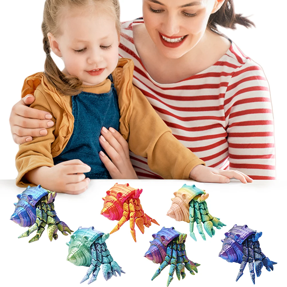 3D Printed Hermit Crab Toy Cute Articulated Hermit Crab Model Sea Animal Action Figure Toy for Kids