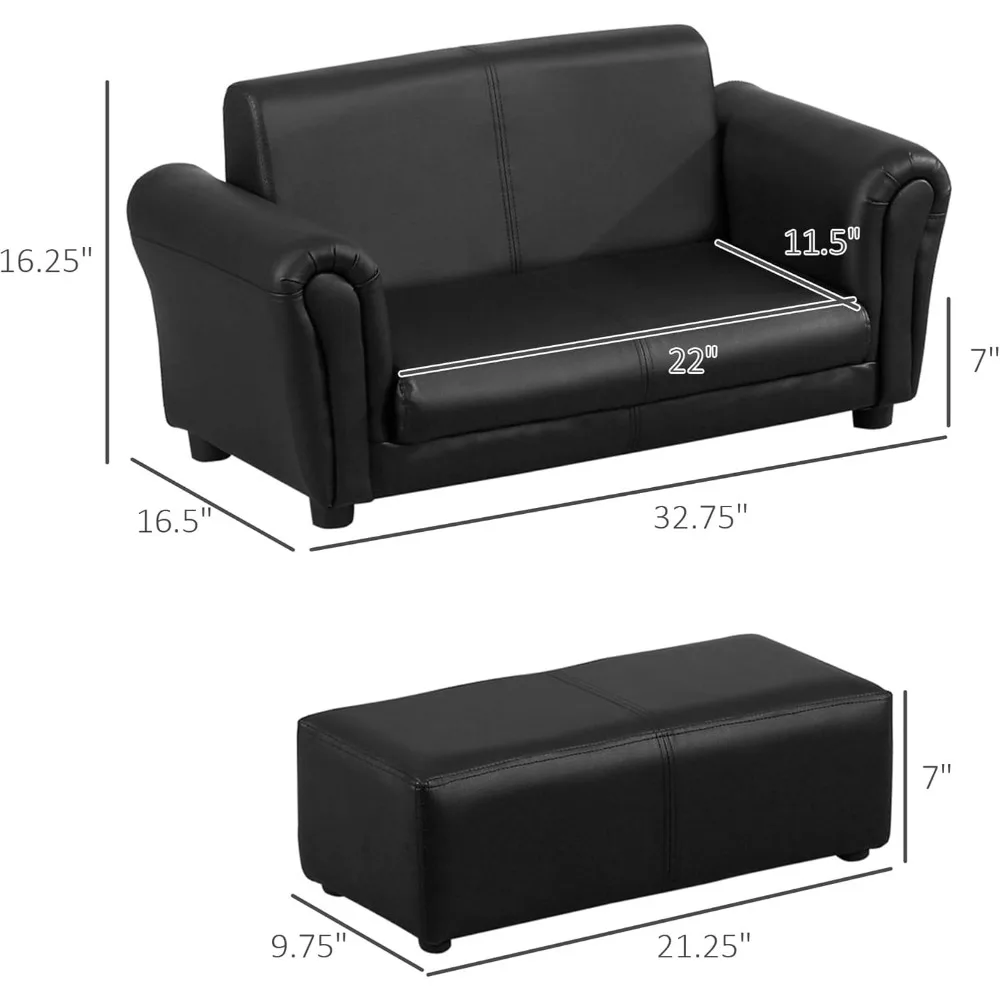 Kids Sofa with Footstool for Children, Toddler Couch for Playroom, Nursery, Living Room, Bedroom Furniture, Black 5