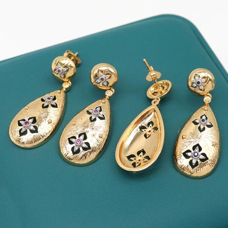 Water Drop Shape Trendy Earrings Hollow Design Gold Color Women's Earring Carved Ear Pendants for Party Wedding