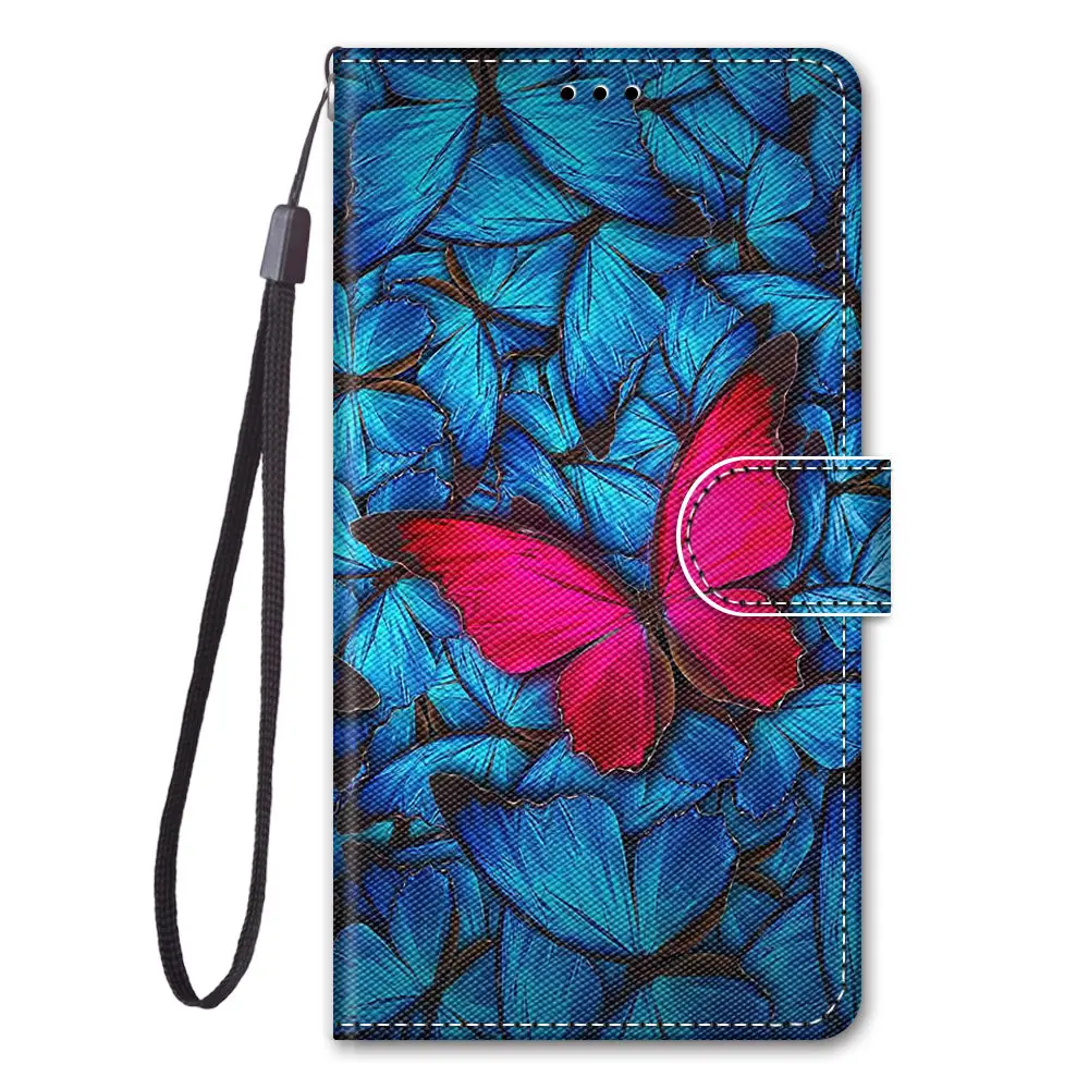 Kids Etui Card Holder Wallet Flip Case For Samsung Galaxy A22 A32 A52 A52S A72 Flower Cat Butterfly Pattern Phone Book Cover samsung cute phone cover Cases For Samsung