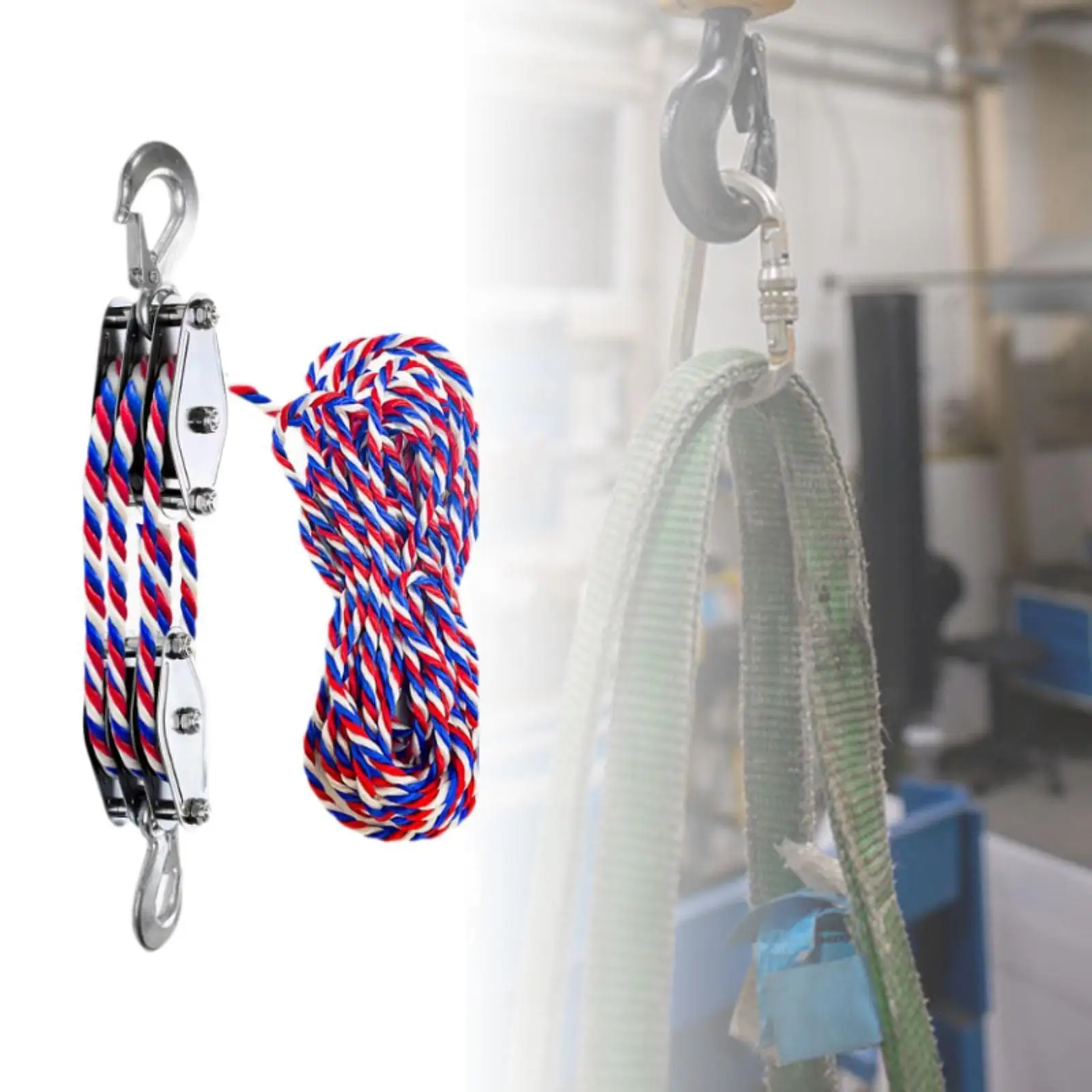 Block and Tackle Pulley System Heavy Duty 1100lbs Steel Manual Hand Lift for Construction Lifting Objects Practical Accessory