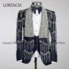 Customized Crystal Men Suits 2 Pieces Sets Groom Wedding Tuxedos With Tassel Diamond Male Prom Blazers Terno Masculino Completo 1