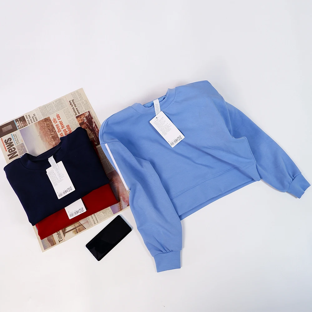 Quick drying yoga clothes women's short high waist round neck sweater long sleeve spandex loose high elastic sports fitness slim women workout jackets