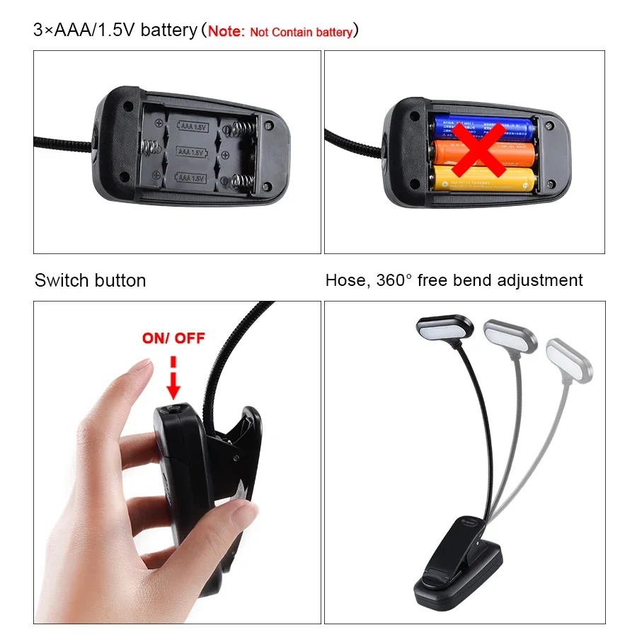 Mini Portable LED Book Light Eye Protection Reading Lamp Flexible Adjustable Battery Learning Desk Lamp Easy Clip Night Light book light