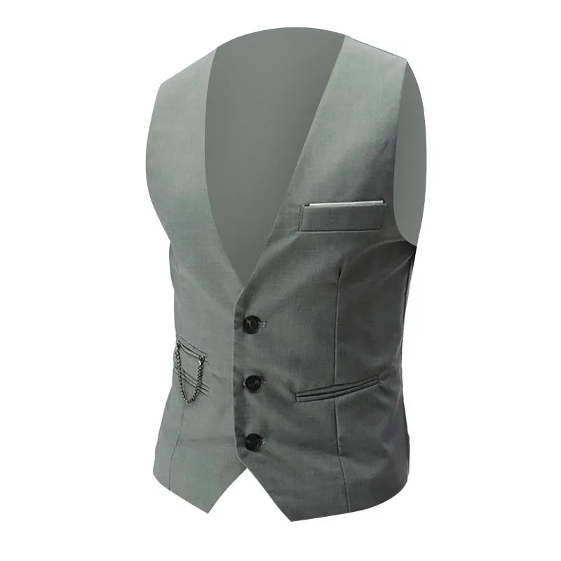 Mens Classic Business Vest with Pocket Regular Fit Solid Color Waistcoat for Wedding Summer Groomsmen Vest 5