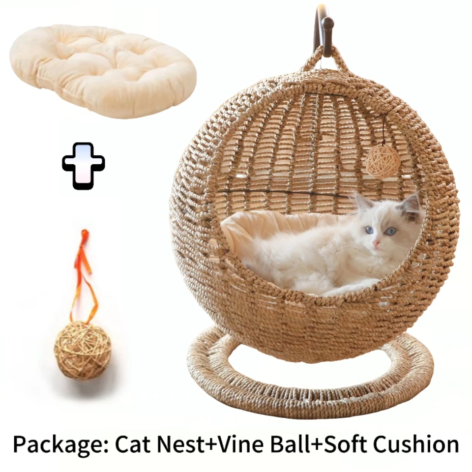 thumbnail image 2 of Indoor Outdoor Cat Nest HUANGTNG Hanging Cat Hammock Bed - Imitation Rattan Basket For Indoor & Outdoor Use Cat Hanging Bed 2 of 13
