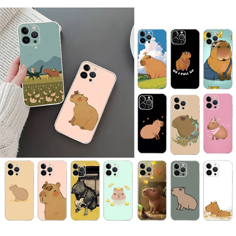 

Phone Case For iphone 15 14 Pro Max 13 12 11 Pro Max XS X 12mini 14 Plus SE Cartoon Capybara Case Funda
