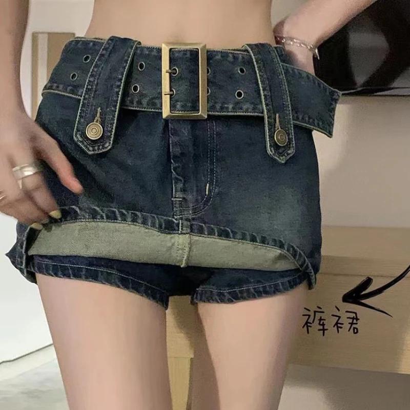 JMPRS Vintage Belt Women Denim Skirt Y2K High Waist Blue Lining Jeans Mini Skirt 90S Summer Sexy A Line Ladies Streetwear Skirts pink skirt