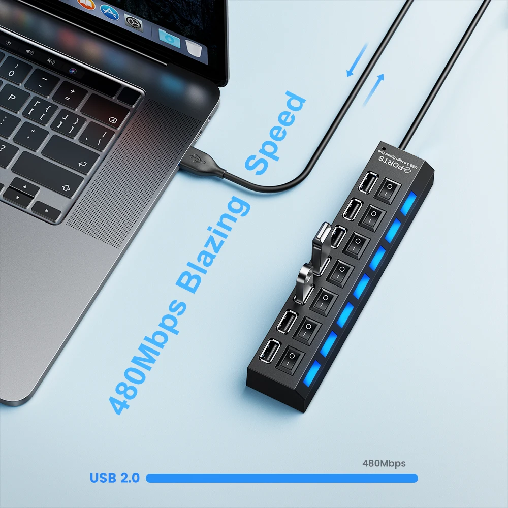 USB Hub USB 2.0 Hub Multi USB Splitter Expander 4/7 Port Extension With  Switch Mini