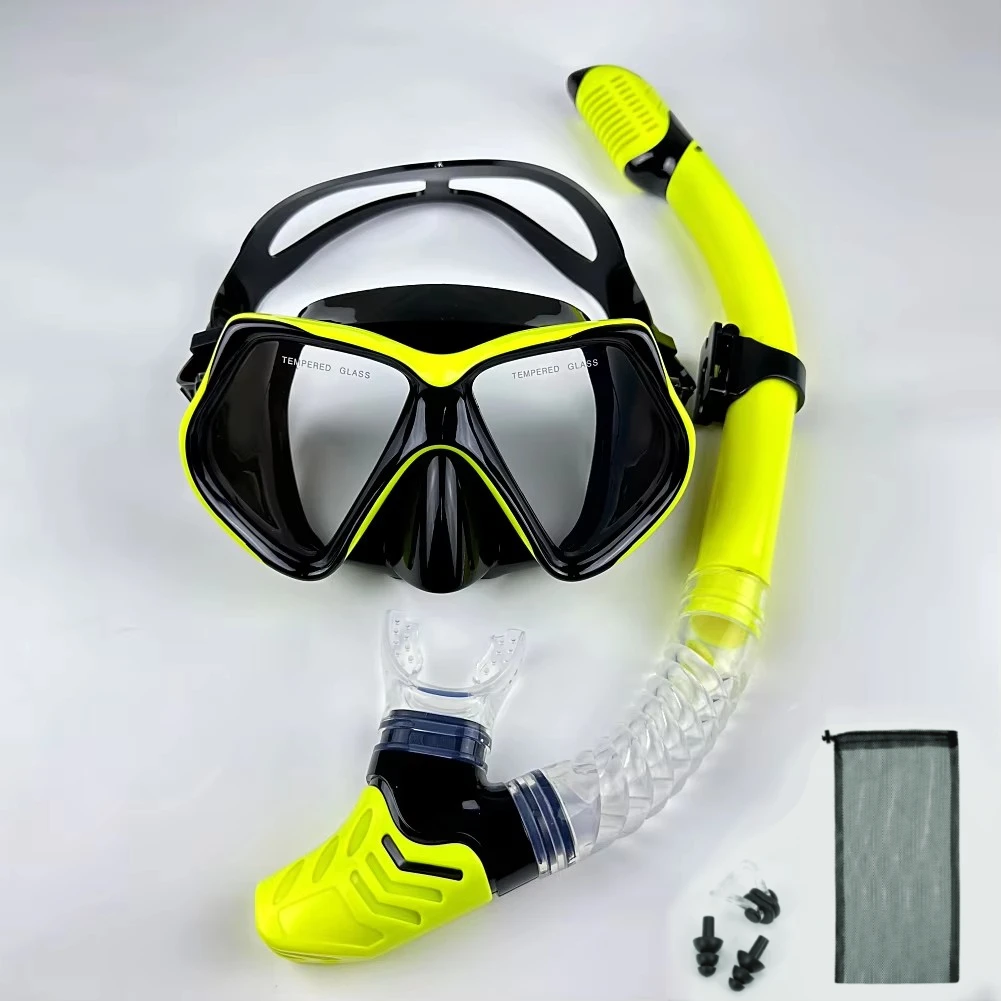 Dry Snorkel Set Diving Mask For Adults Tempered Glass Professional Panoramic Snorkeling Gear Swimming Training Snorkel Kit snorkeling diving mask diving mask snorkel set