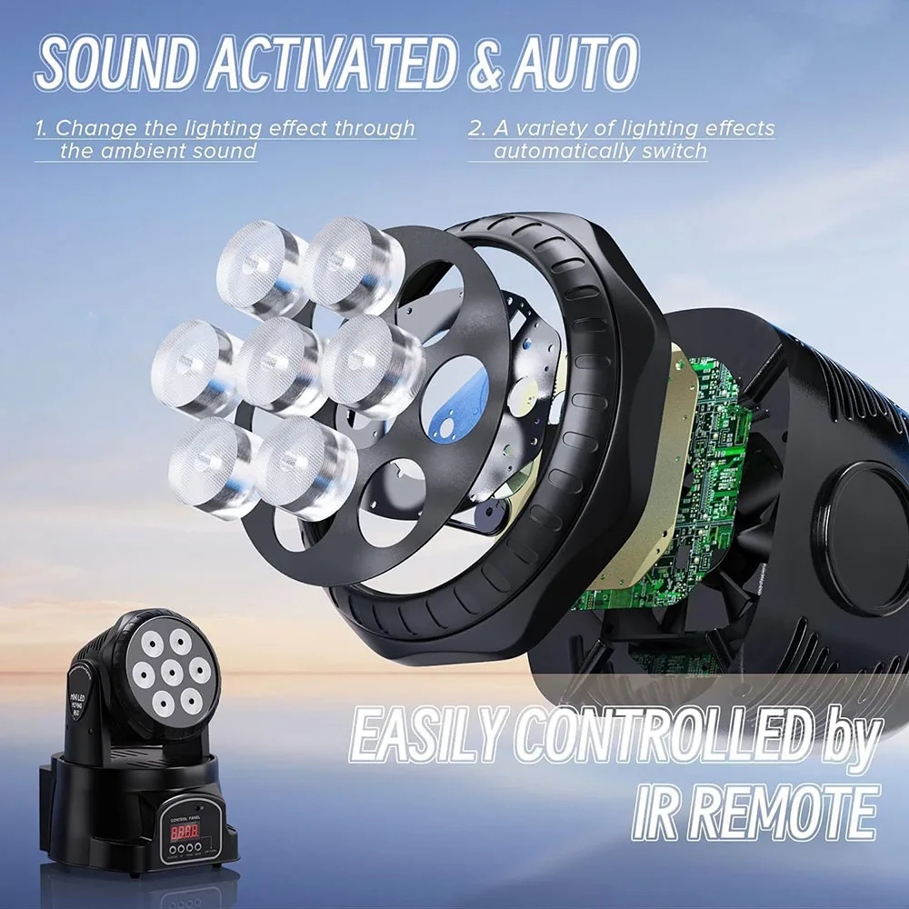 4PC 7*12W Mini Disco Light 540° Moving Head Stage Light DMX512 Sound Control Wedding Party Ambient Light Stage Performance Light