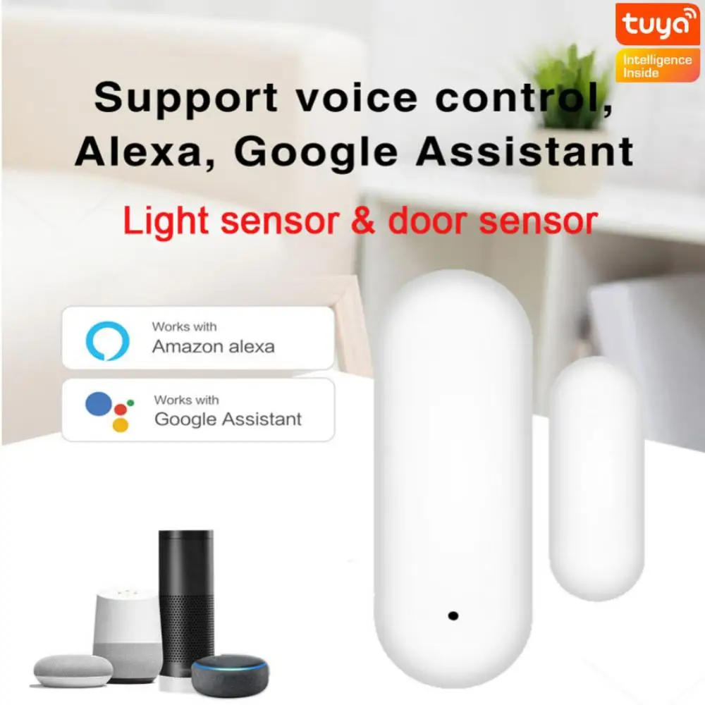 

CoRui Tuya Lighting Door Magnetic Sensor Linkage 2 In 1 Detector WiFi Graffiti Lighting Security Alarm Works With Alexa Google