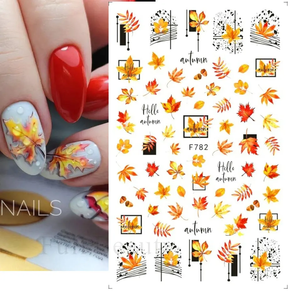 Autumn Leaves Nails Art Manicure Stickers Fall Harvest Halloween Christmas  Theme Decals Nail Polish Sliders Accessories Chf782 - Stickers & Decals -  AliExpress
