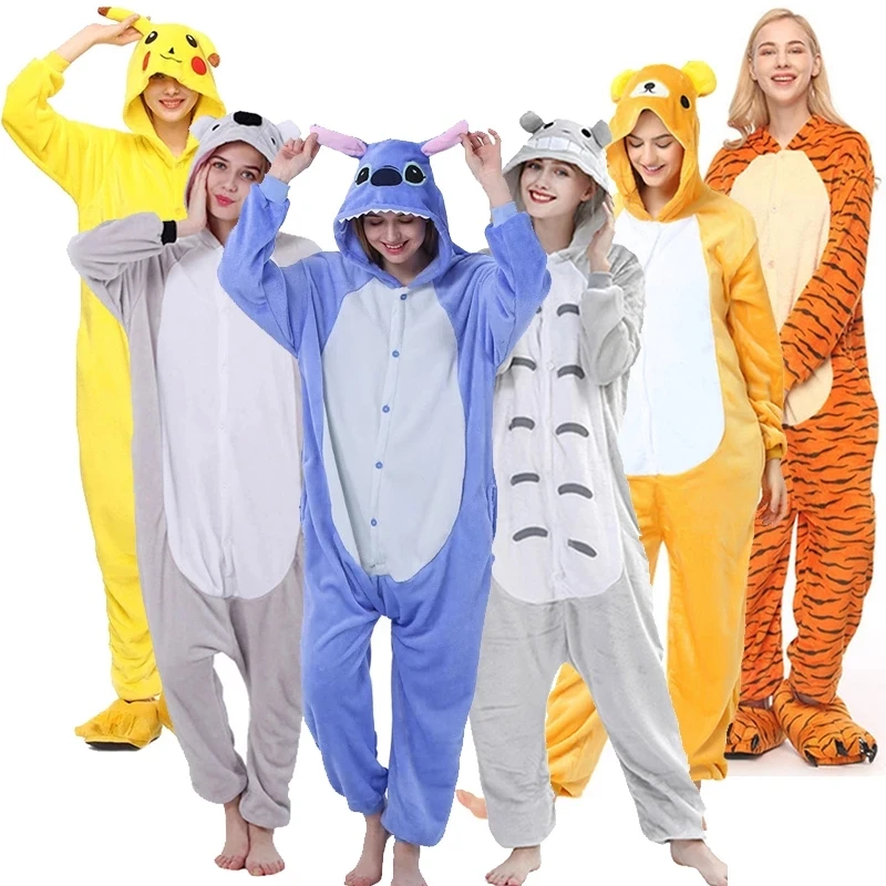 Women Unicorn Totoro Panda Onesies Unisex Winter Men Bear Onesies Lady Nightwear Anime Cosplay Costume Flannel