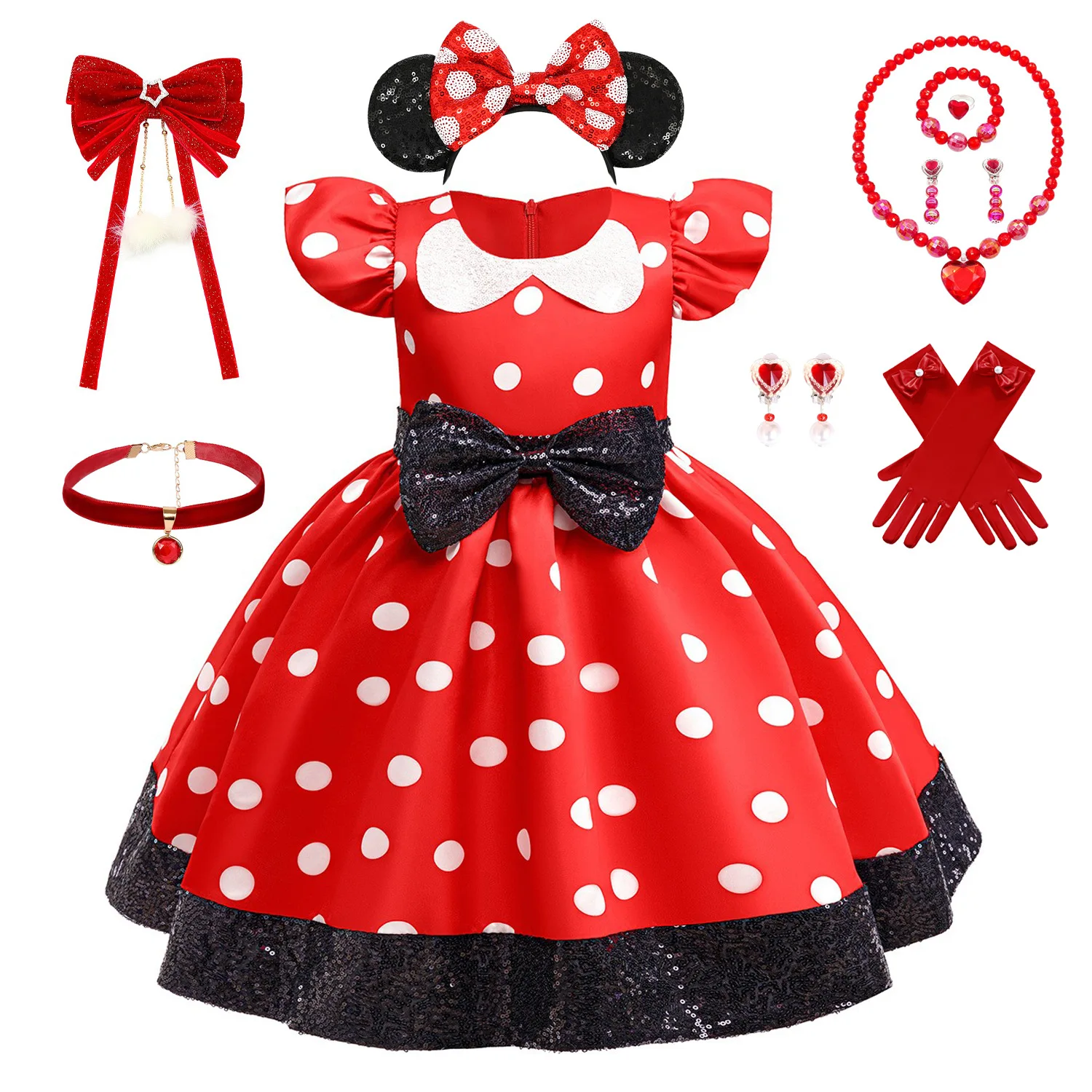Toddler Little Girls Black-Red Polka Dot Mouse Cosplay Costume Girls Birthday Party Dress Holiday Dress 3475020 cosplay costume,kids girls dress