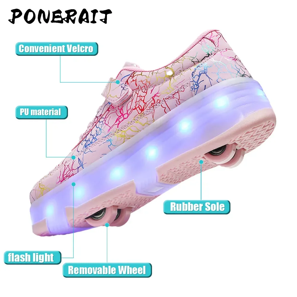 Women's Detachable 4 Wheel Roller Skates Shoes New Sneakers With LED For Women Quality Girls Skating Skates Shoes With Wheels