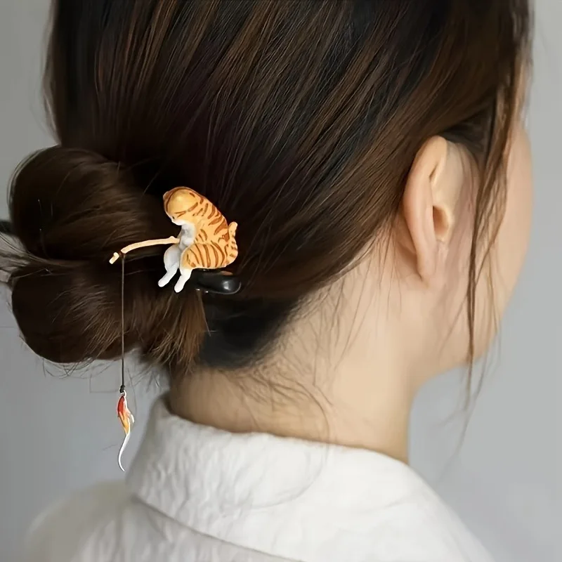 Chinese Hanfu Hairpin, Hand-Carved Phoenix Wooden Hair Stick, Vintage Hair Accessories for Women, Antique Bronze Retro Hair Clip
