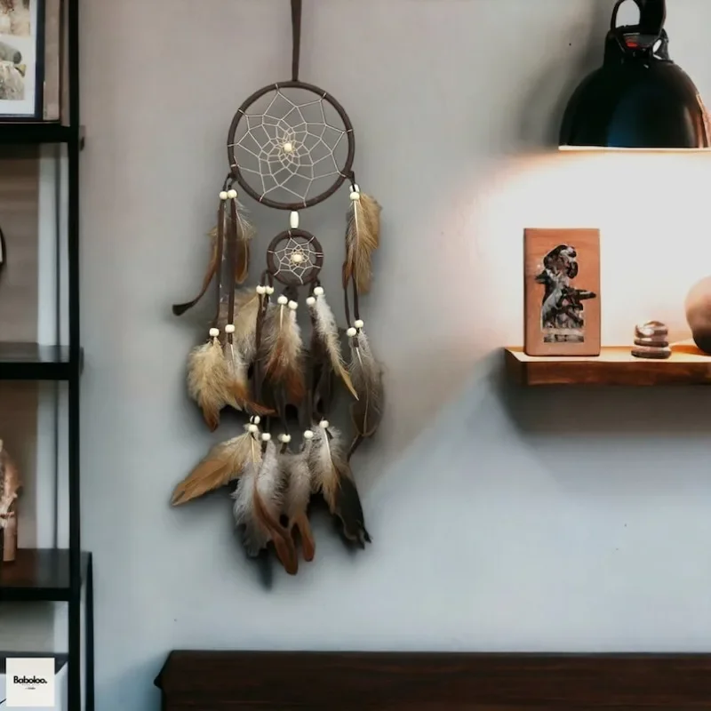 Indian Dream Catcher Brown Feathers Wall Hanging Bedroom Accessories Wind Chime 1 Pc
