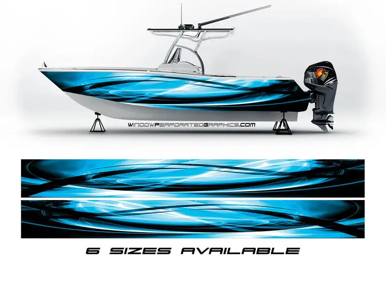 Blue and Black Smoky Graphic Vinyl Boat Wrap Decal Fishing Bass Pontoon