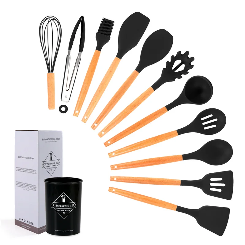 14/7/5pcs Silicone Kitchen Utensils Set Wooden Handle Non-stick Spatula  Cooking Tool Kitchenware Set kitchen Gadgets Accessories - AliExpress