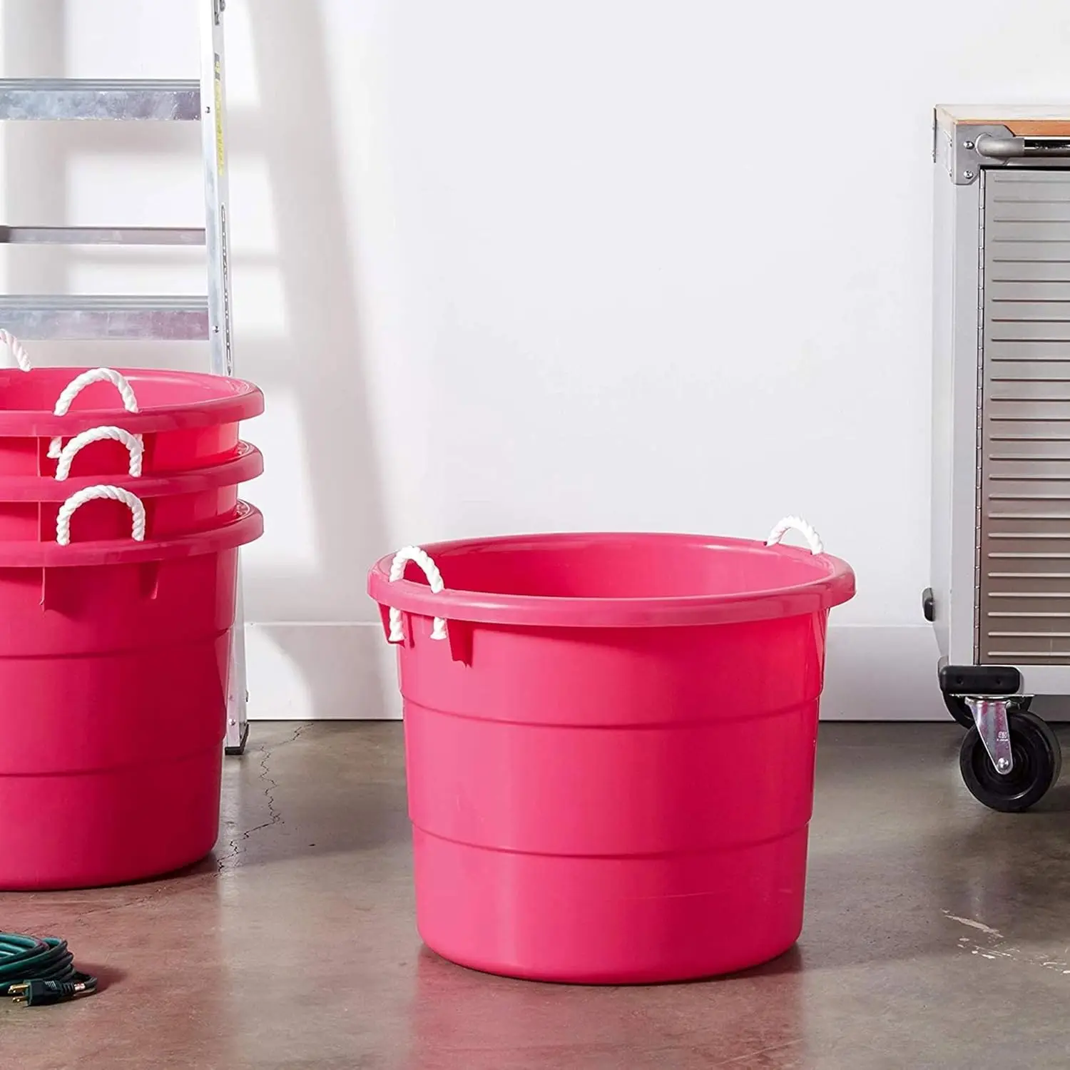 2-Pack Utility Tub, Large Plastic Storage Bucket with Rope Handles, 18 Gallon, Pink - Portable Indoor and Outdoor Buckets