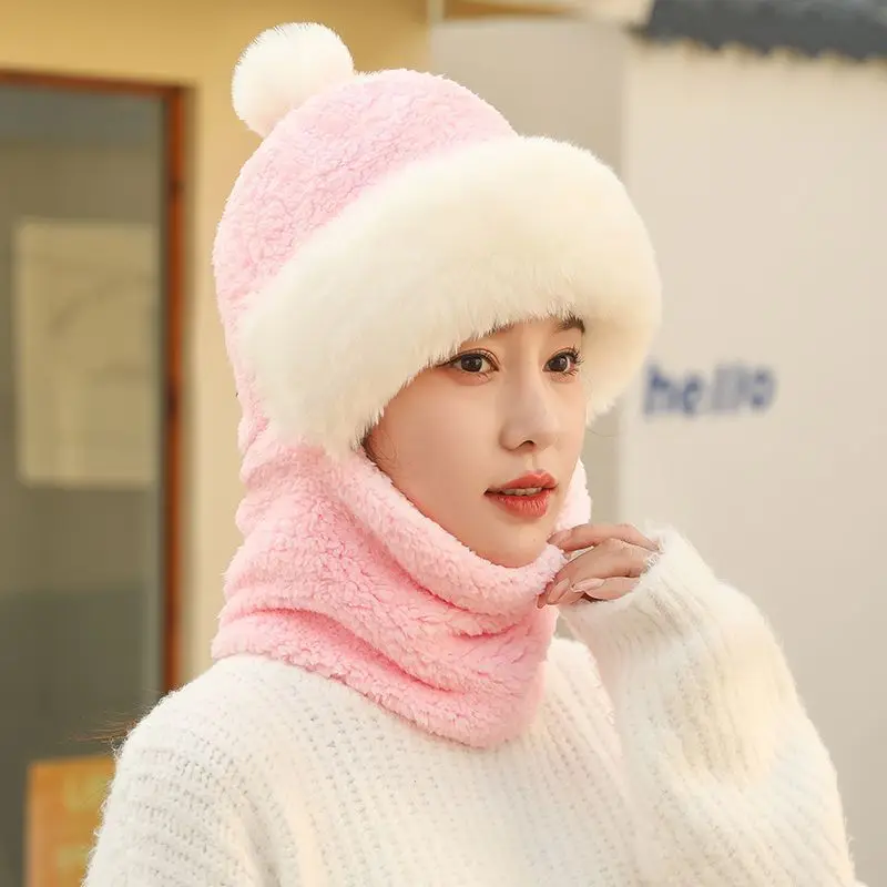 Hat Winter Velvet Thickened Warm Cap Scarf Mask One Ear Protection - Main Image