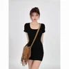FA616 2024 Summer New Women's Short Sleeves Slim Fit Elegance, Slim Waist, Bottom Wrapped Hip Long Dress 1