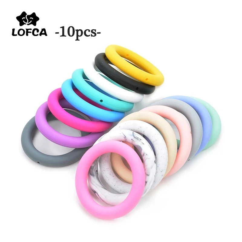 LOFCA 10pcs 65mm Round Teething Ring Food Grade Baby Silicone Beads BPA-Free Silicone Teether  DIY Necklace Pendant Accessory 15mm baby teether silicone beads 10pcs diy pacifier chain bracelet bpa free food grade silicone bracelet newborn teething toys