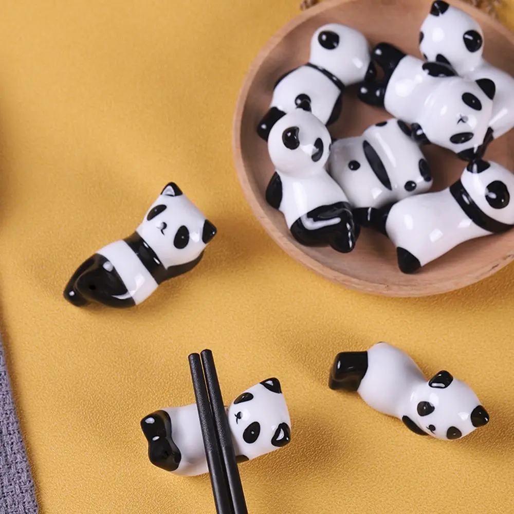 5PCS Spoon Rest Cute Panda/Duck Shape Ceramic Fork Chopsticks Holder Stand Racks 