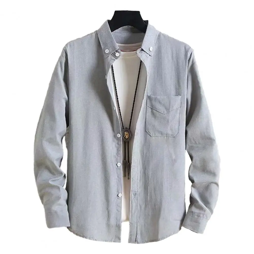 

Patch Pocket Casual Shirt Stylish Men's Lapel Shirt Coat Classic Single Breasted Outwear with Patch Pocket for Spring Autumn