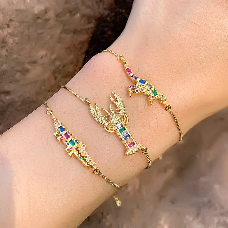 

Top Quality Micro Pave CZ Zircon Female Bracelets Dinosaur Lobster Bracelet For Women Fashion