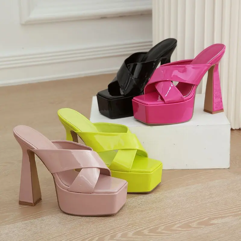 

Size 35-42 Casual Platform Sandals Women Fashion Cross Band Open Toe Square High Heels Ladies Shoes Sandalias Slippers