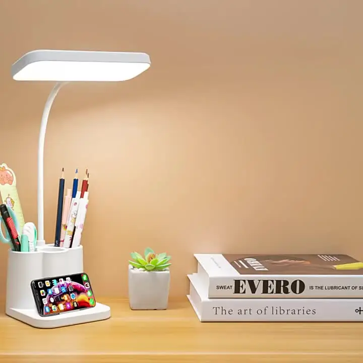 Lampada da scrivania per bambini: lampada da studio con proiezione cielo stellato, lampada da tavolo a collo di cigno ricaricabile USB, dimmerabile, lampada da comodino a LED con portapenne, lampada