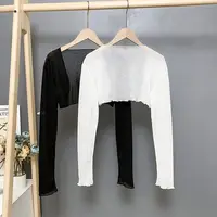 Womens Ruffle Long Sleeve Cropped Evening Shrug Open Front Bolero Tops Cardigan Long Sleeve Short Coat Cover-ups