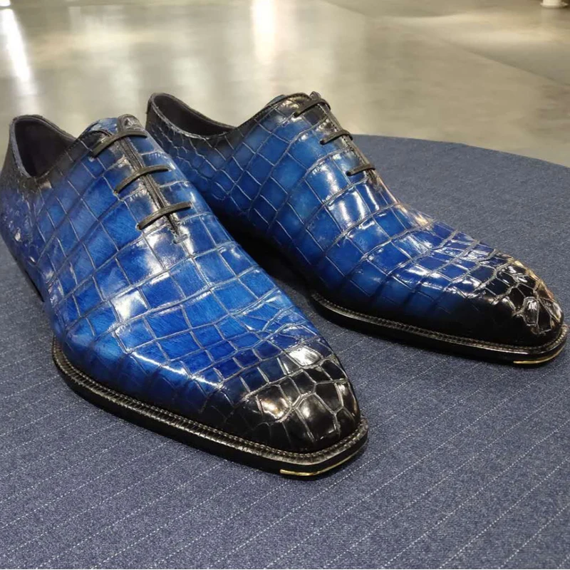 

Crocodile leather hand-painted men's leather soled party dress shoes authentic crocodile leather men's oxford shoes