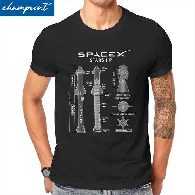 SpaceX Starship Blueprint camisetas de algodón para hombres, cuello redondo, manga corta, 4XL, 5XL, 6XL, novedad 1