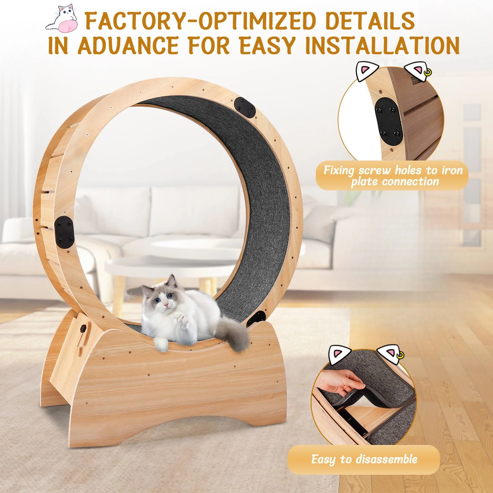 US stock wooden cat treadmill cat scratching roller treadmill exercise and fitness toys pet furniture Pet Supplies