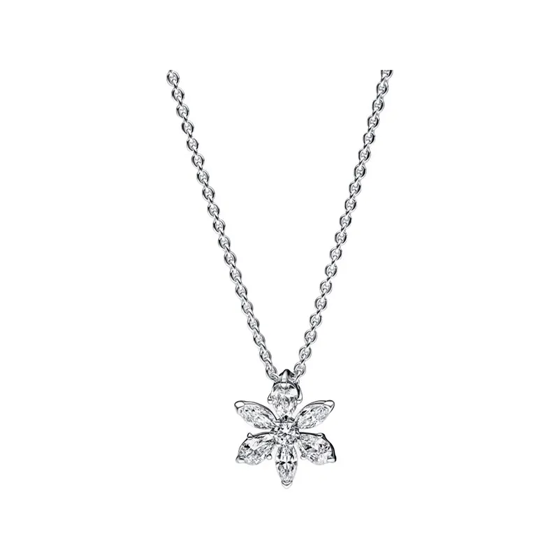 

Herbarium Cluster Pendant Necklaces For Women Silver 925 Jewelry 45cm Link Chain Lobster Clasp Pear Marquise Round CZ Petal Leaf