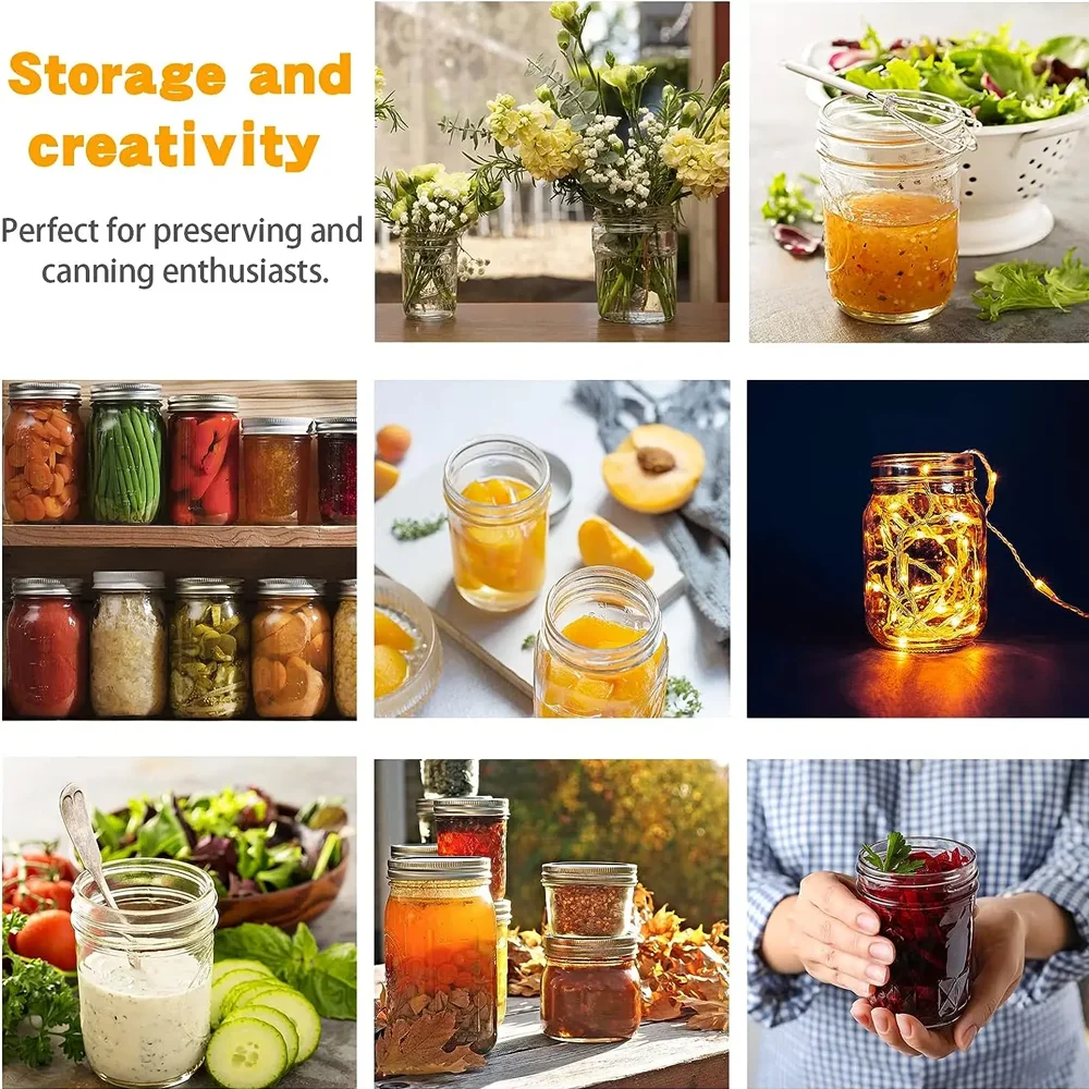 14oz Wide-Mouth Glass Mason Jars with Metal Airtight Lids and Bands for Preserving & Meal Prep