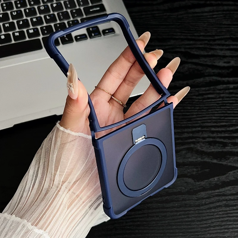 Frosted Translucent Magnetic Holder Case - Luxury Shockproof Soft Cover