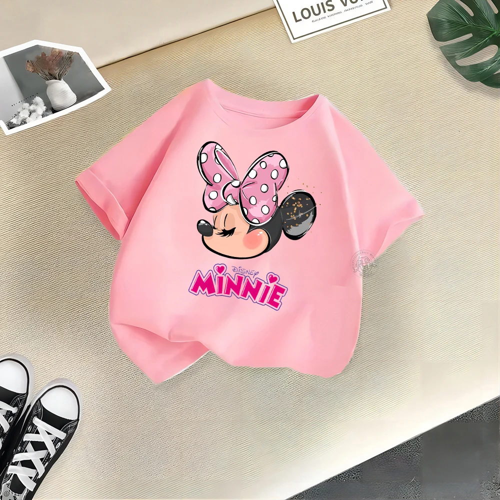 Disney Mickey Minnie Cartoon Printed Boys Girls Street Cotton T-shirt Baby Comfort Crewneck short sleeve top T-shirt top 2