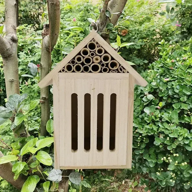 Mason Bee House Empty Natural Wooden Mason Bee Box and Butterfly Hotel Outdoor Garden Box Durable and Stylish Garden