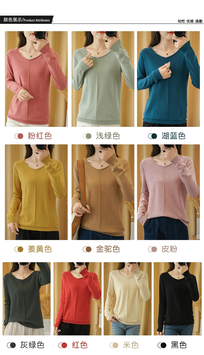 cable knit sweater Spring and Autumn New Women's Sweater O-neck Hedging 100% Cotton Hemp Pullover Wild Pure Color Casual Fashion Long Sleeve pink sweater