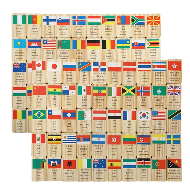 100pcs Multilingual Country National Flag Domino Wooden Toys Understanding the World Domino Block Early Education Cognitive Game 2