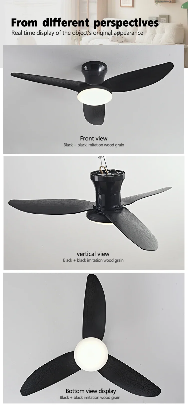 Description Picture 4 of itemModern Black White Floor DC Motor Ceiling Fans with Remote Control Simple Ceiling Fan with Light Home Fan110V220V Electronic Fan