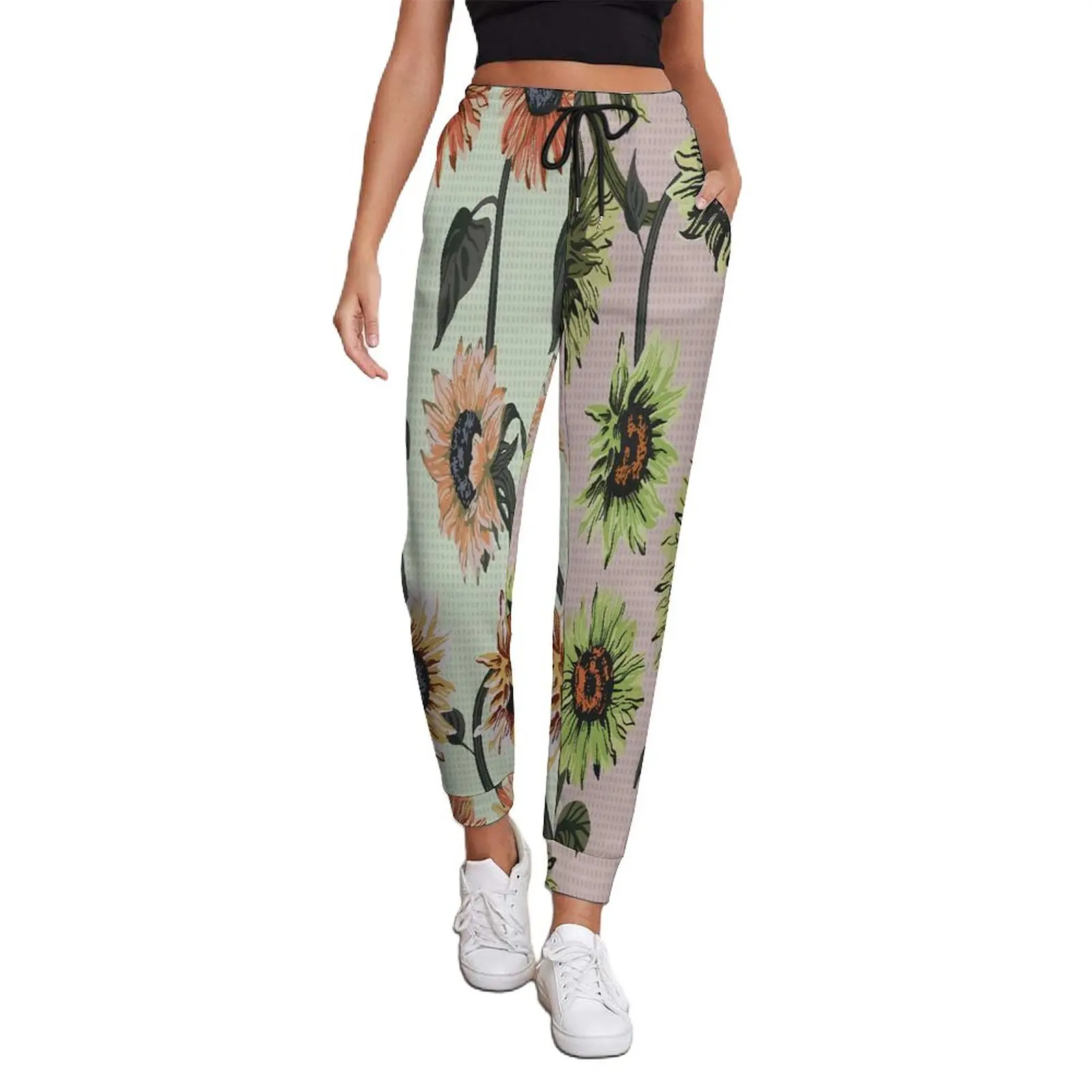 

Two Tone Sunflower Jogger Pants Woman Abstract Sunflowers Art Vintage Sweatpants Spring Design Streetwear Big Size Trousers Gift