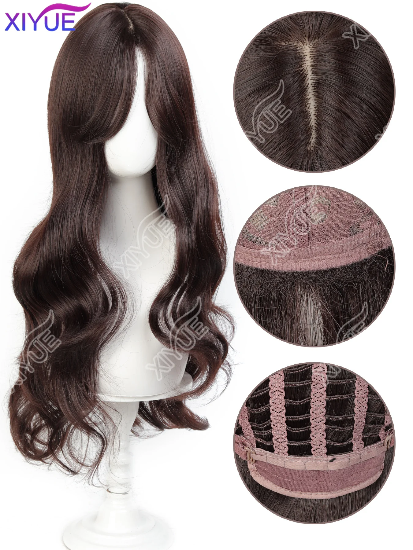 synthetic Popular Brown Ash Long Deep Wave Hair Lolita Wigs With Bangs Synthetic Wig For Women Fashion Thick Curls Wigs Girl