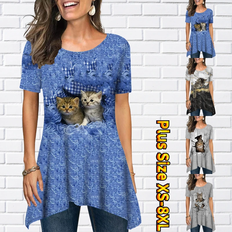 

Summer Women's Basic Casual Short-sleeved Round Neck Under Split Loose Tops Trendy and Comfortable Street Clothes XS-8XL